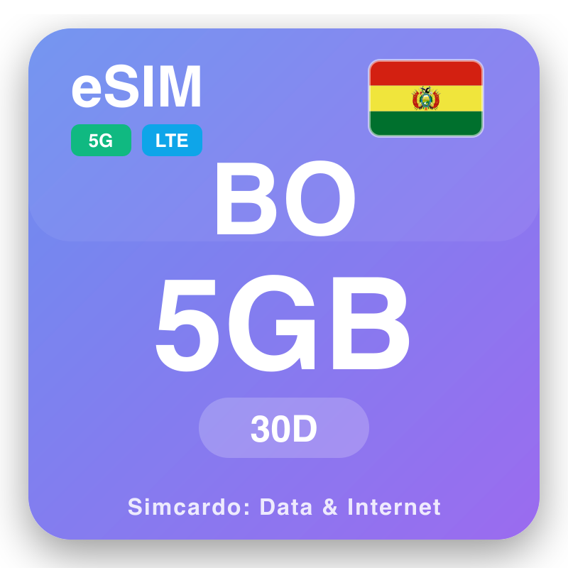 eSIM Bolivia - planên daneyê yên seyahatê û internetê mobîl