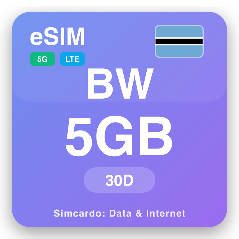 eSIM Botuswaana - qorshayaasha xogta safarka iyo internetka moobaylka