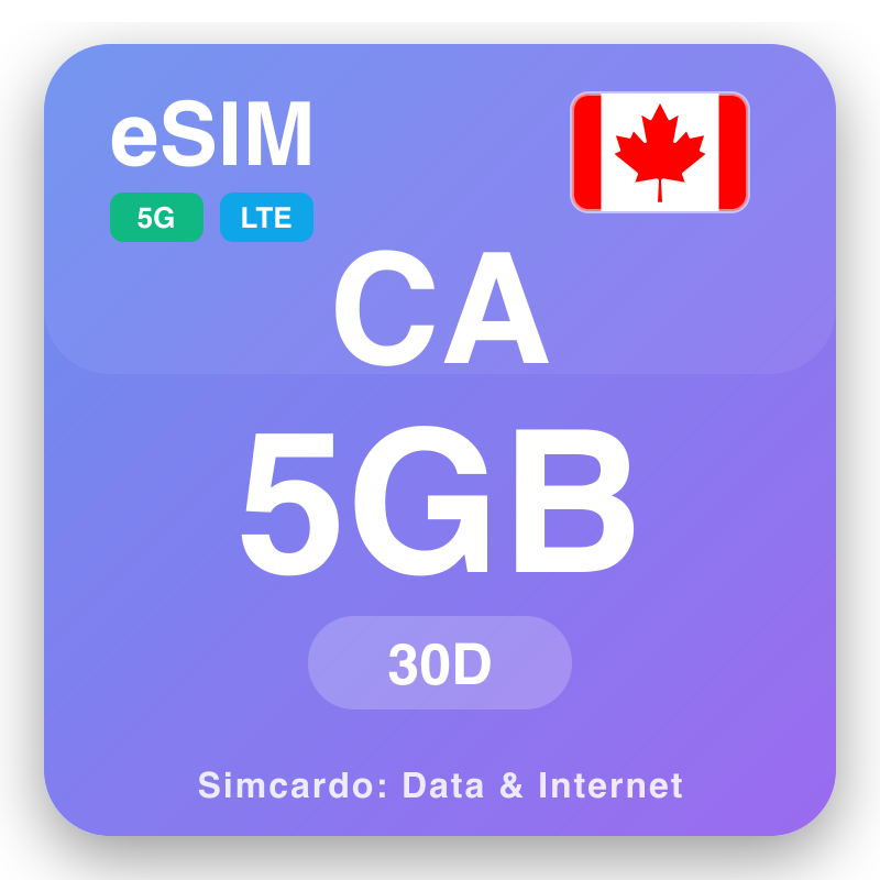 eSIM កាណាដា 5 GB សម្រាប់ 30 ថ្ងៃ