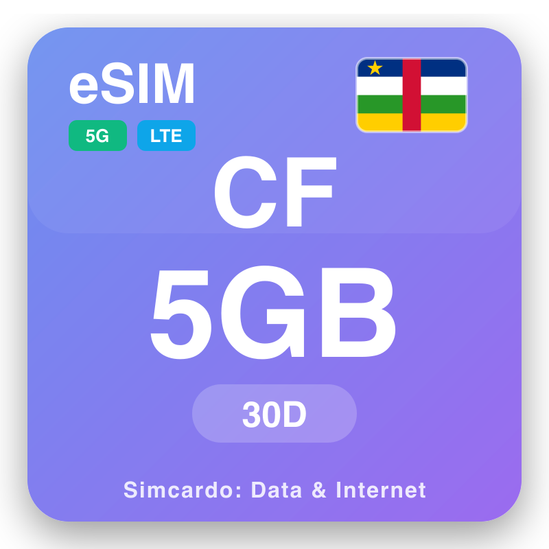 eSIM Jamhuriyar Afirka Ta Tsakiya 5 GB na 30 kwanaki