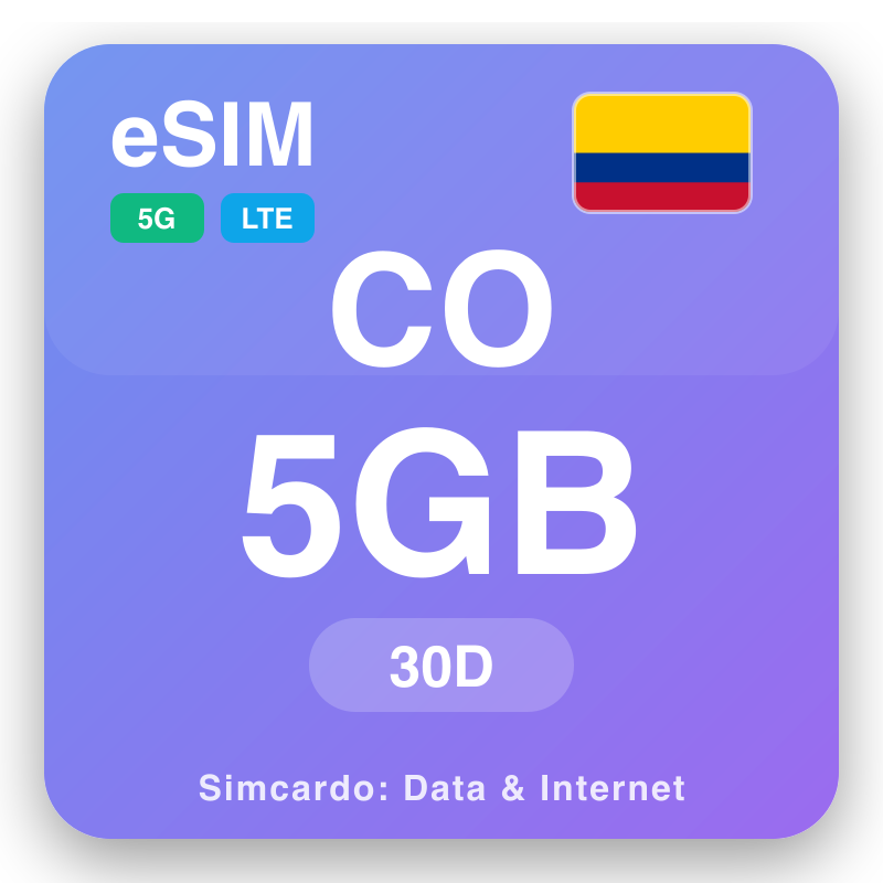 eSIM Colombia 5 GB kuni 30 päeva