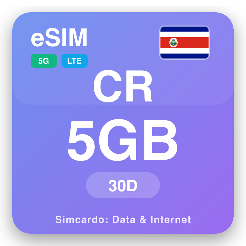 eSIM Costa Rica 5 GB ji bo 30 dagen