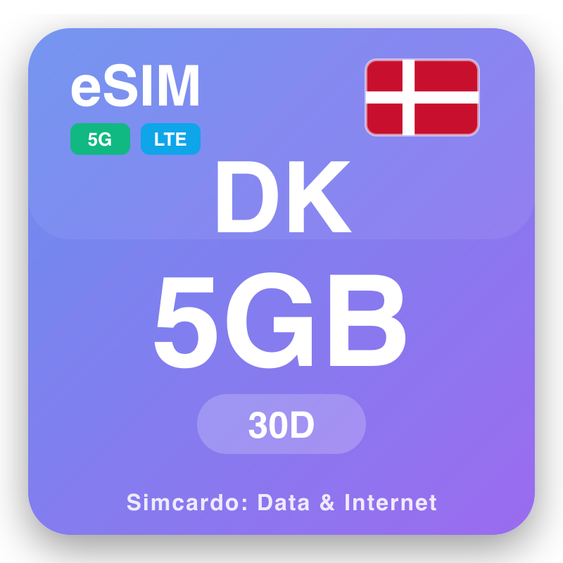 eSIM Denmark - qorshayaasha xogta safarka iyo internetka moobaylka
