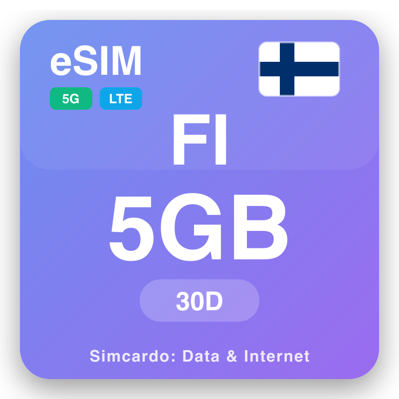 eSIM Finland 5 GB muddo 30 maalmo