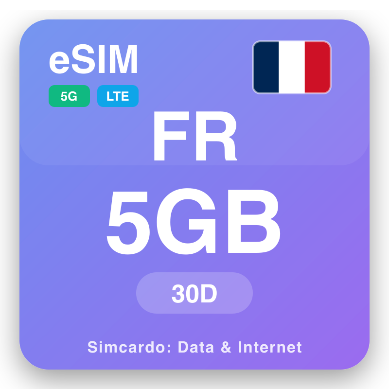 eSIM Prancis 5 GB kanggo 30 dina