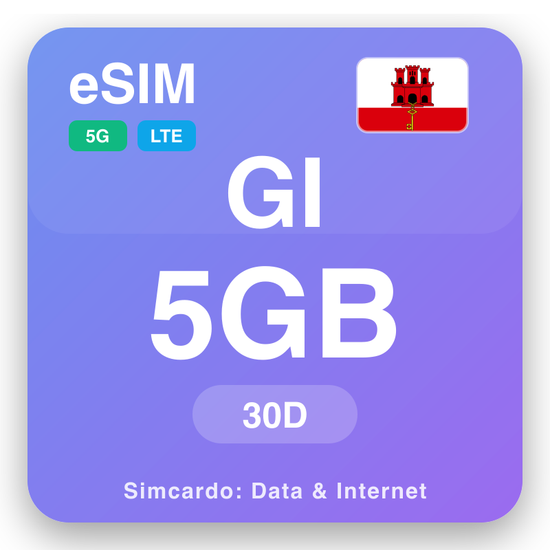 eSIM Gibraltar - qorshayaasha xogta safarka iyo internetka moobaylka