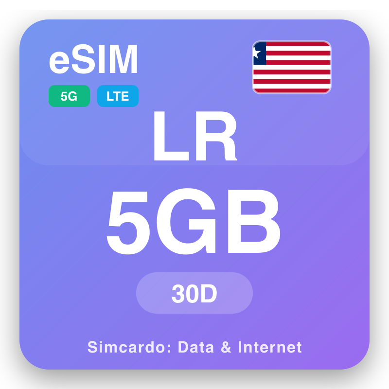 eSIM Liberia - planên daneyê yên seyahatê û internetê mobîl
