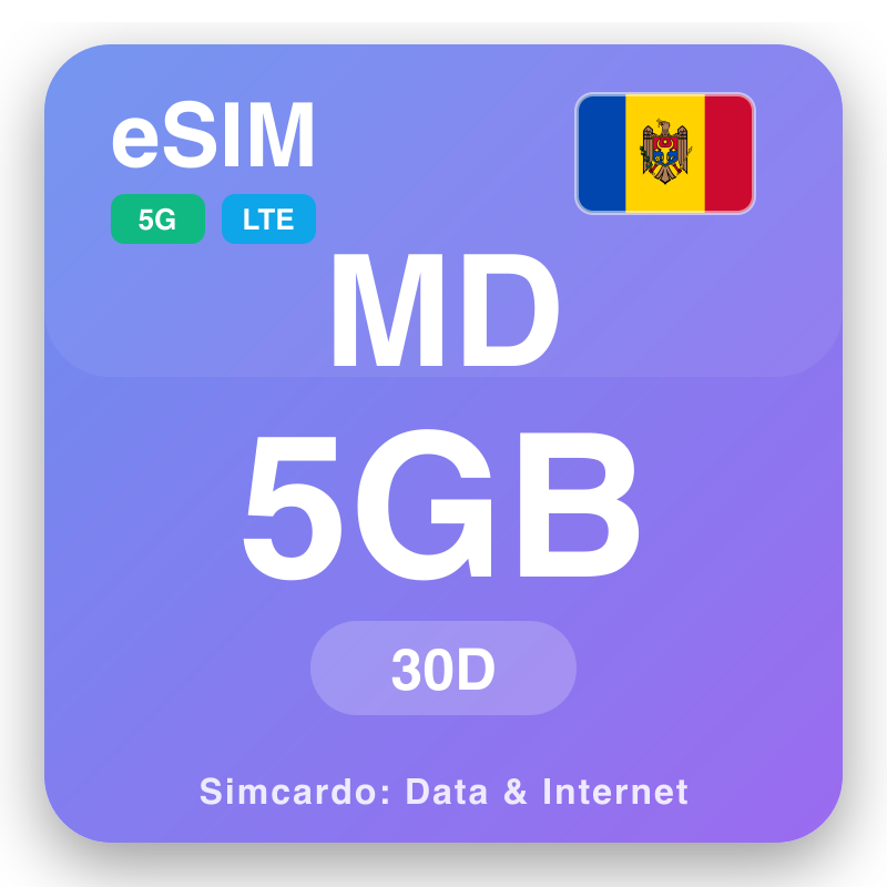 eSIM Môldavia 5 GB ho an'ny 30 andro
