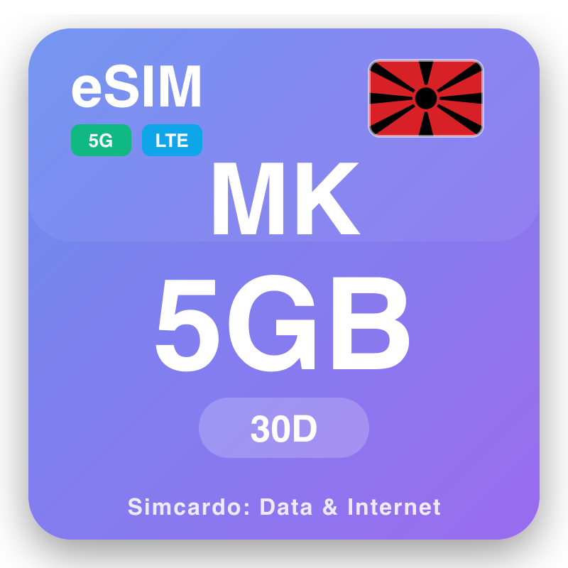eSIM Norður-Makedónía - ferðagagnaplan og farsíma internet