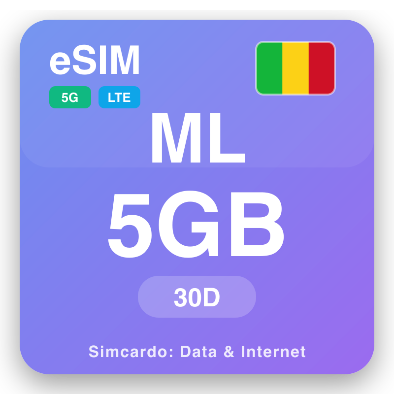 eSIM Mali - plani fa'avae mo malaga ma fa'ainitaneti mobile