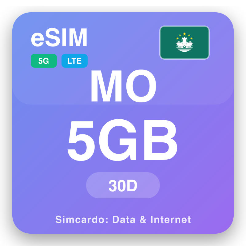 eSIM Makau DAK Tiongkok 5 GB untuk 30 hari