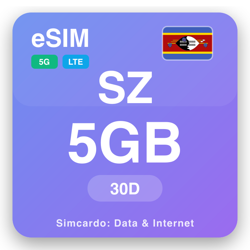 eSIM Swasiland - rencana data lelungan lan internet seluler