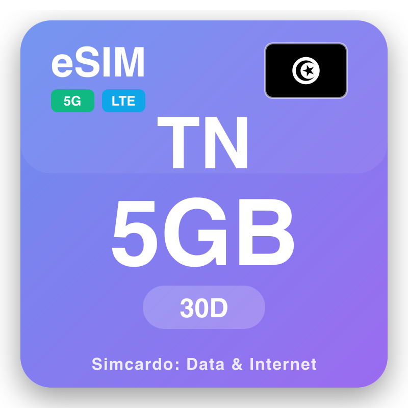 eSIM Tunisia 5 GB ji bo 30 dagen