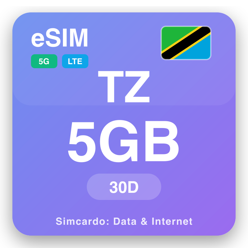 eSIM Tàǹsáníà 5 GB fun 30 ọjọ