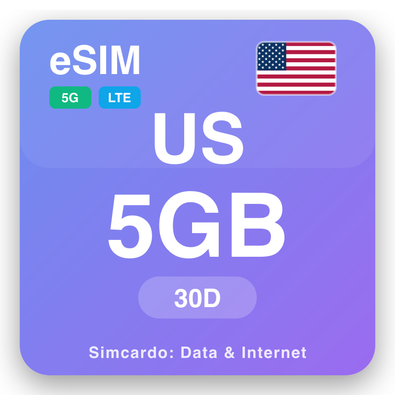 eSIM Ameerika Ühendriigid 5 GB kuni 30 päeva