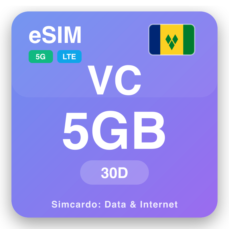 eSIM സെന്റ് വിൻസെന്റും ഗ്രനെഡൈൻസും 5 GB 30 ദിവസങ്ങൾ ക്കായി