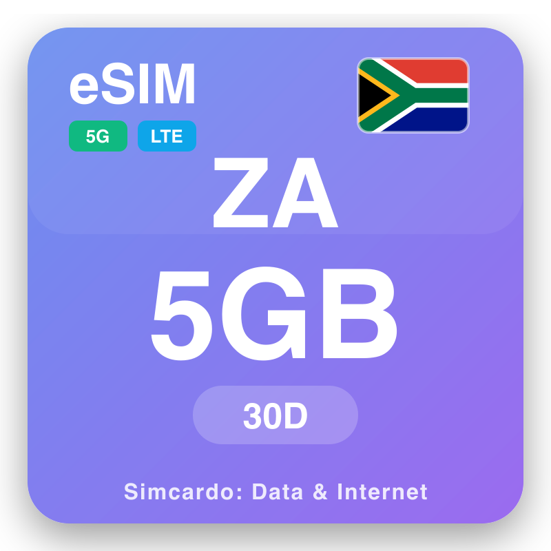 eSIM Gúúṣù Áfíríkà 5 GB fun 30 ọjọ