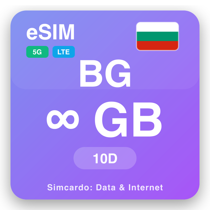 eSIM an Bhulgáir Unlimited do 10 laethanta