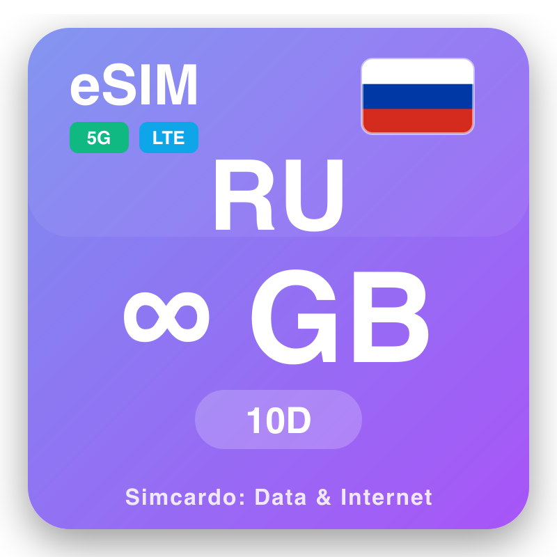 eSIM Rusia Unlimited kanggo 10 dina