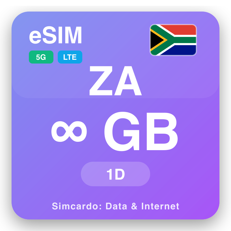 eSIM Lõuna-Aafrika Vabariik Unlimited kuni 1 päev