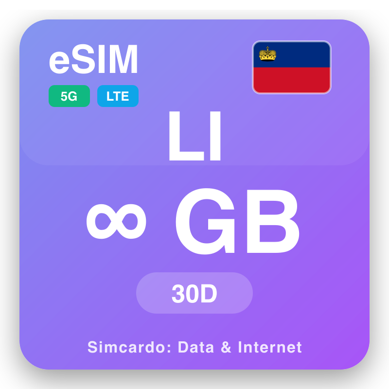 eSIM Liktenstén Unlimited kanggo 30 dina