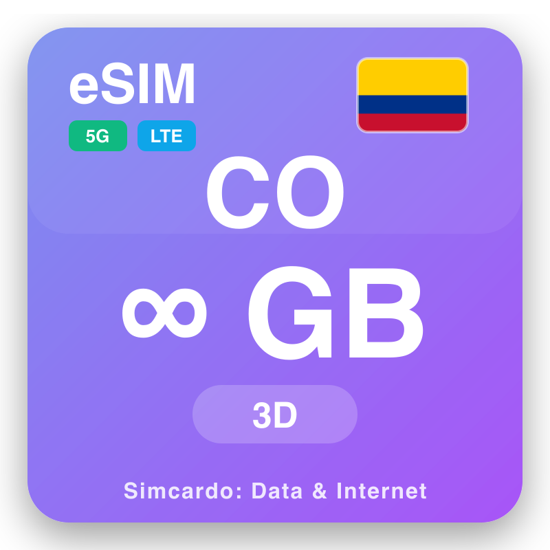 eSIM Kolombia Unlimited kwa 3 siku