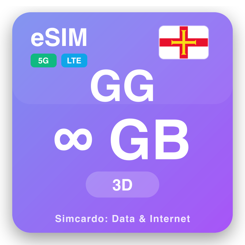 eSIM Guernsey Unlimited kwa 3 siku