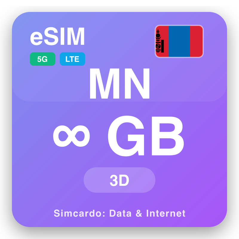 eSIM Mongolia Unlimited kanggo 3 dina