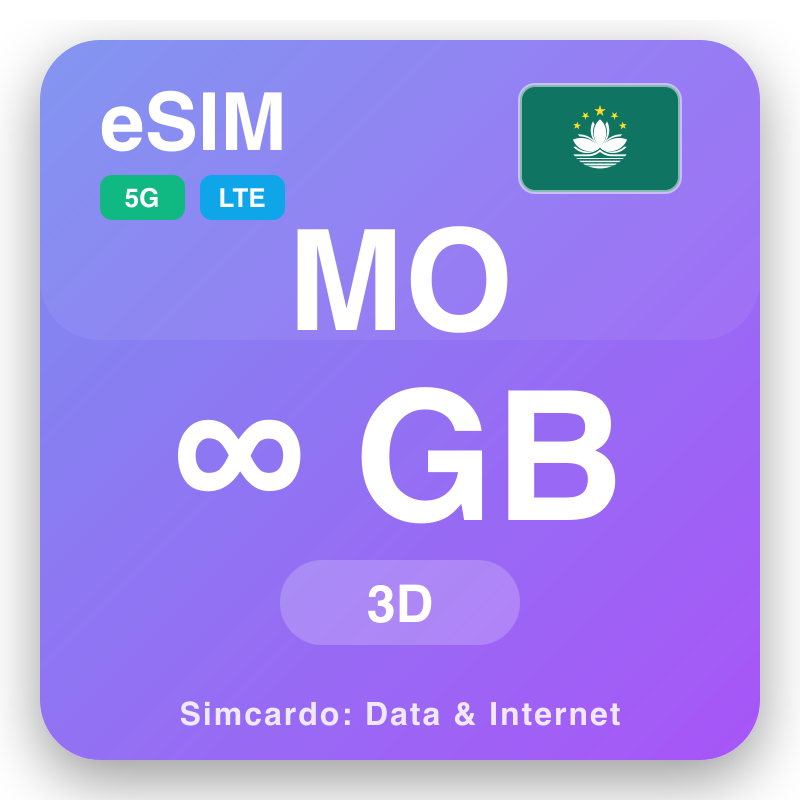 eSIM Macao SAR China Unlimited n'ihi 3 ụbọchị