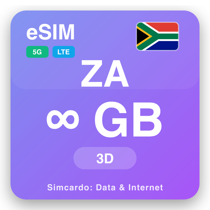 eSIM Koonfur Afrika Unlimited muddo 3 maalmo