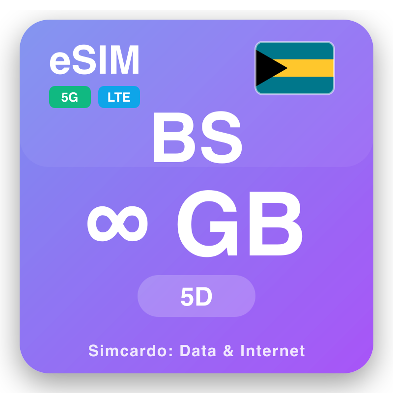 eSIM Bahamaeyjar Unlimited fyrir 5 dagar