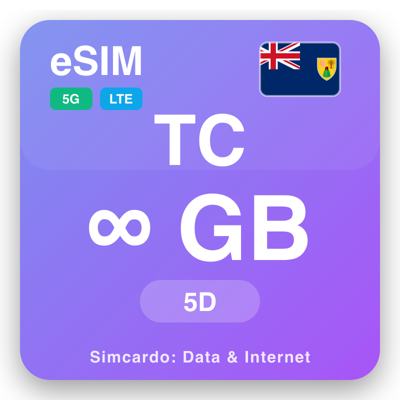 eSIM የቱርኮችና የካኢኮስ ደሴቶች Unlimited ለ 5 ቀናት