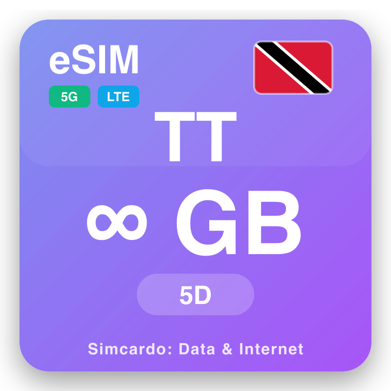 eSIM Trinitat i Tobago Unlimited per 5 dies