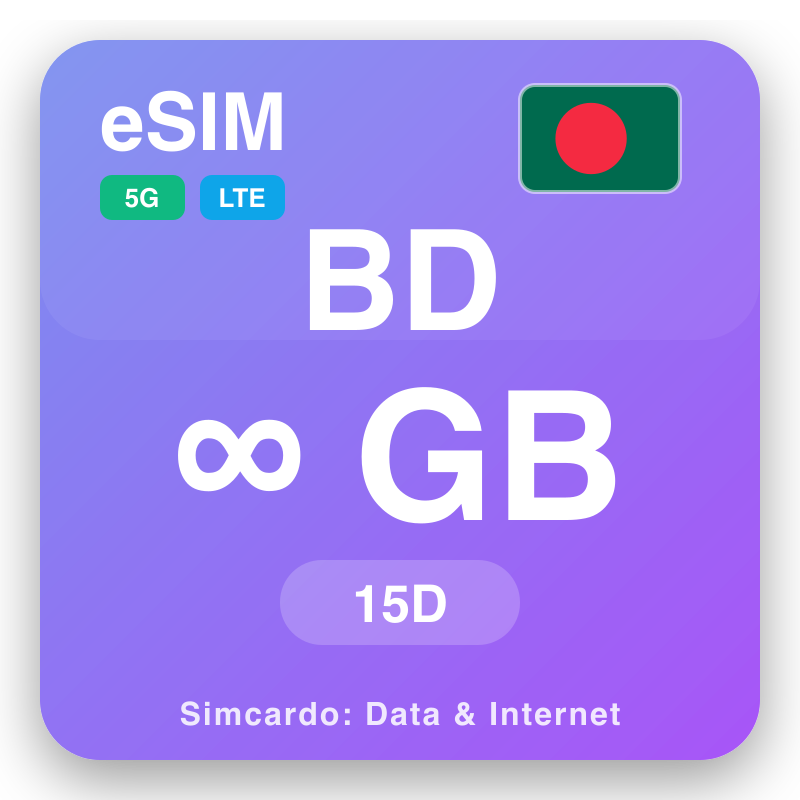 eSIM an Bhanglaidéis Unlimited do 15 laethanta