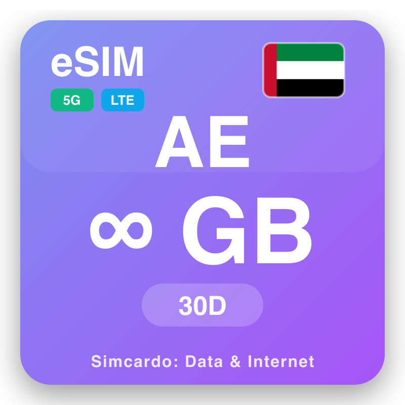 eSIM Uni Émirat Arab Unlimited kanggo 30 dina