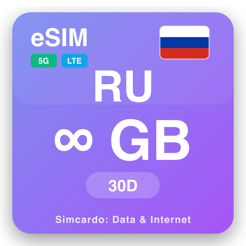 eSIM Russia Unlimited pou 30 jou