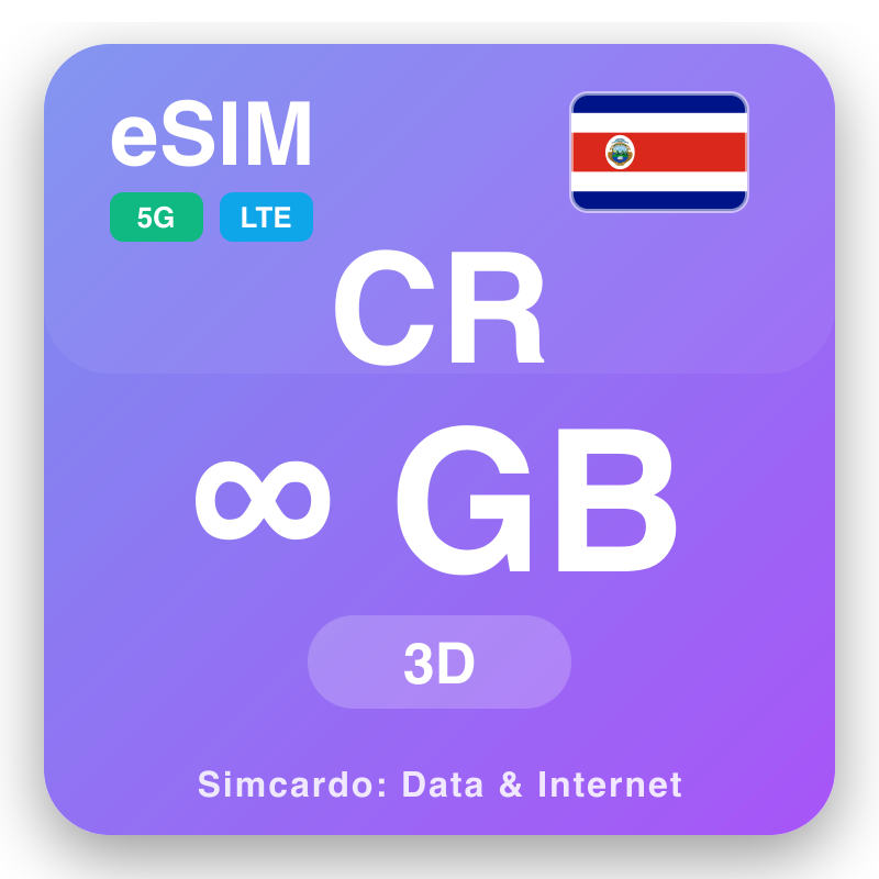 eSIM Kostarika Unlimited kune 3 mazuva
