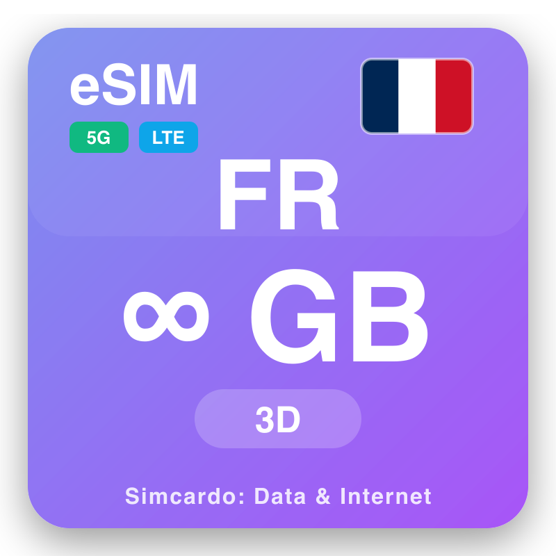 eSIM Ffrainc Unlimited am 3 diwrnodau