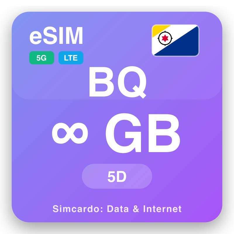 eSIM Antilles yr Iseldiroedd Unlimited am 5 diwrnodau