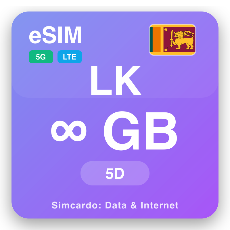 eSIM Şri-Lanka Unlimited 5 gün üçin
