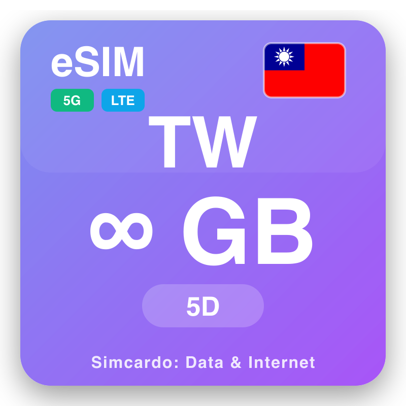 eSIM it-Tajwan Unlimited għal 5 ġimgħat