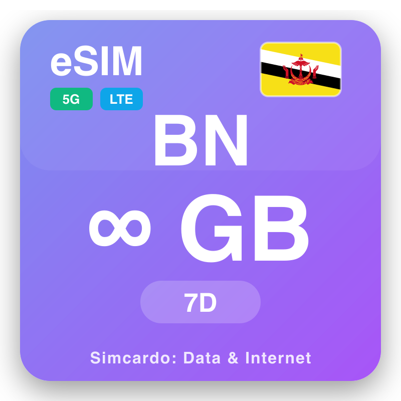 eSIM Brúnei Unlimited fyrir 7 dagar