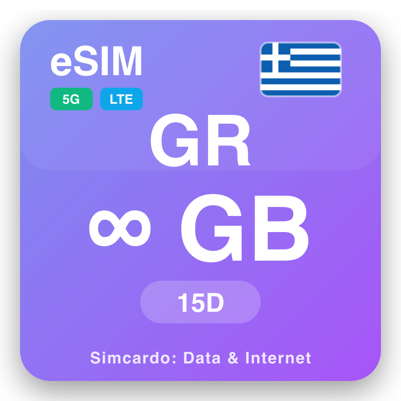 eSIM Grikenlan Unlimited kanggo 15 dina