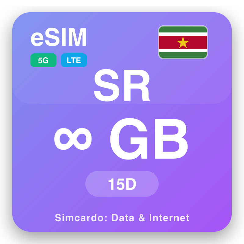 eSIM ሱሪናም Unlimited ለ 15 ቀናት