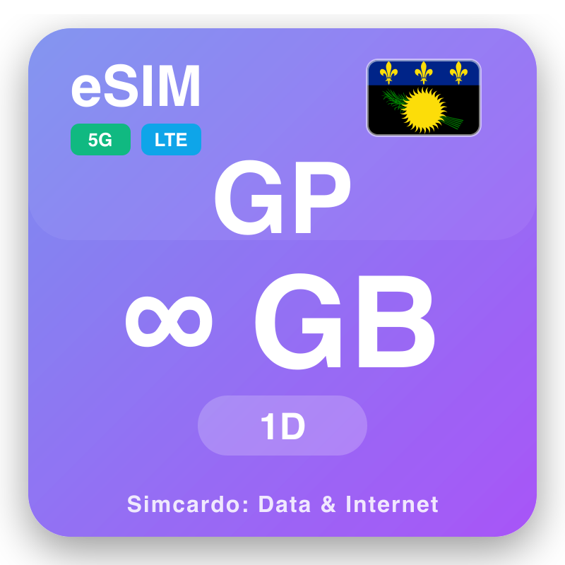 eSIM Gwadeloup Unlimited evit 1 deiz