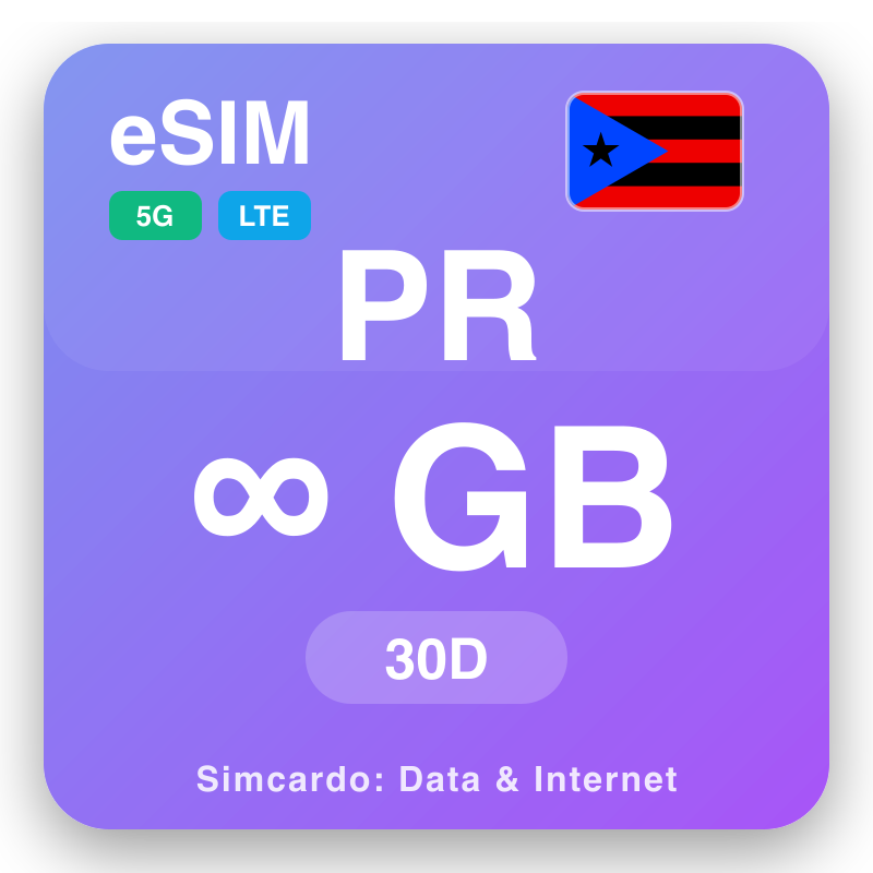eSIM Puerto-Riko Unlimited 30 gün üçin