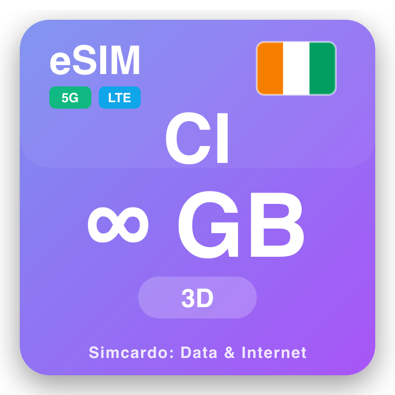 eSIM Côte d’Ivoire Unlimited mo le 3 aso