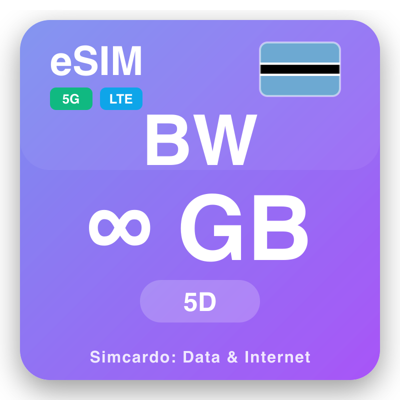 eSIM Botuswaana - qorshayaasha xogta safarka iyo internetka moobaylka