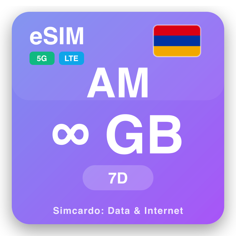eSIM ਅਰਮੀਨੀਆ Unlimited 7 ਦਿਨ ਲਈ