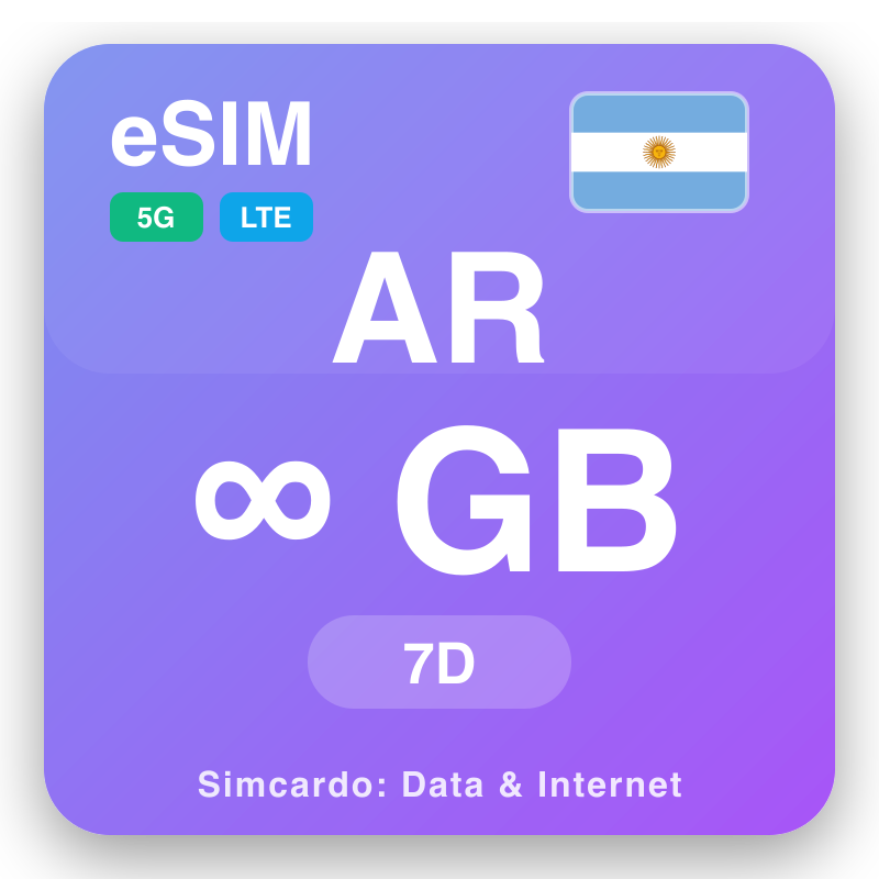 eSIM അർജന്റീന Unlimited 7 ദിവസങ്ങൾ ക്കായി